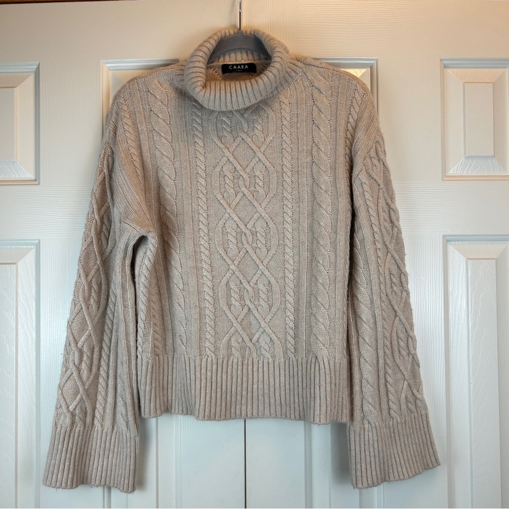 Caara Brown Cable Knit Turtleneck Sweater